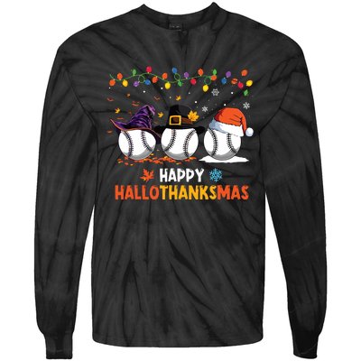 Baseball Halloween Thanksgiving Christmas Hallothanksmas Tie-Dye Long Sleeve Shirt