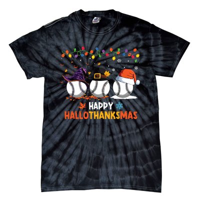 Baseball Halloween Thanksgiving Christmas Hallothanksmas Tie-Dye T-Shirt