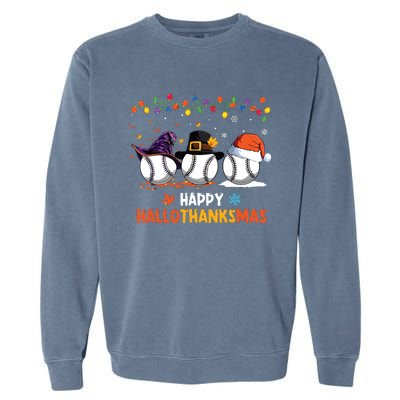 Baseball Halloween Thanksgiving Christmas Hallothanksmas Garment-Dyed Sweatshirt