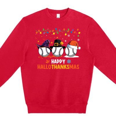 Baseball Halloween Thanksgiving Christmas Hallothanksmas Premium Crewneck Sweatshirt