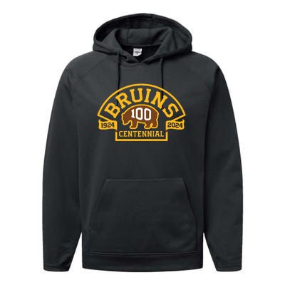 Bruins Hockey Team 100th Season Hockey 2024 Performance Fleece Hoodie