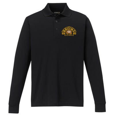 Bruins Hockey Team 100th Season Hockey 2024 Performance Long Sleeve Polo