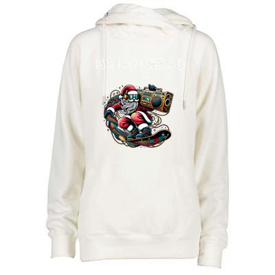 Brian Head Utah Cool Snowboard Christmas Santa Cool Gift Womens Funnel Neck Pullover Hood