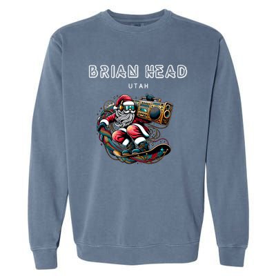 Brian Head Utah Cool Snowboard Christmas Santa Cool Gift Garment-Dyed Sweatshirt