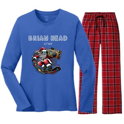 Brian Head Utah Cool Snowboard Christmas Santa Cool Gift Women's Long Sleeve Flannel Pajama Set 