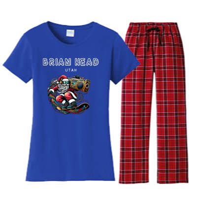 Brian Head Utah Cool Snowboard Christmas Santa Cool Gift Women's Flannel Pajama Set