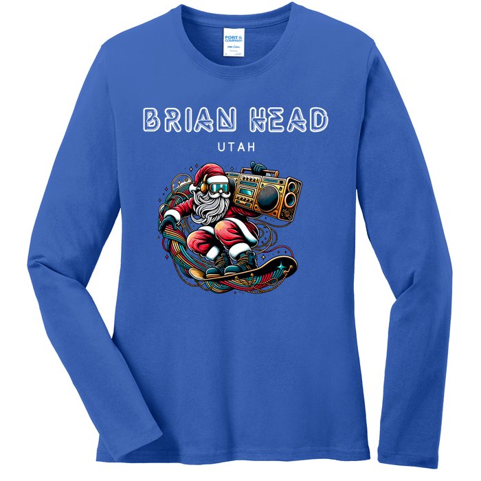 Brian Head Utah Cool Snowboard Christmas Santa Cool Gift Ladies Long Sleeve Shirt