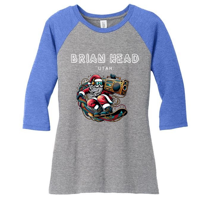 Brian Head Utah Cool Snowboard Christmas Santa Cool Gift Women's Tri-Blend 3/4-Sleeve Raglan Shirt