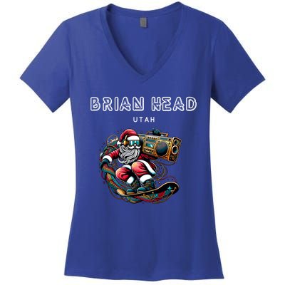 Brian Head Utah Cool Snowboard Christmas Santa Cool Gift Women's V-Neck T-Shirt