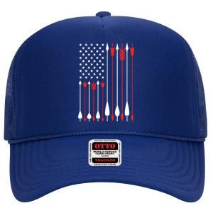 Bow Hunting Usa American Flag Archery Cute Gift Bow Hunter High Crown Mesh Back Trucker Hat