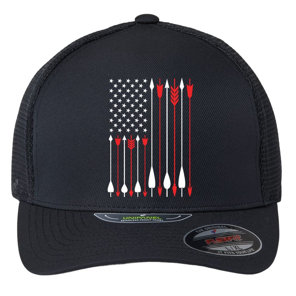 Bow Hunting USA American Flag Archery Hoodie Bow Hunter Flexfit Unipanel Trucker Cap