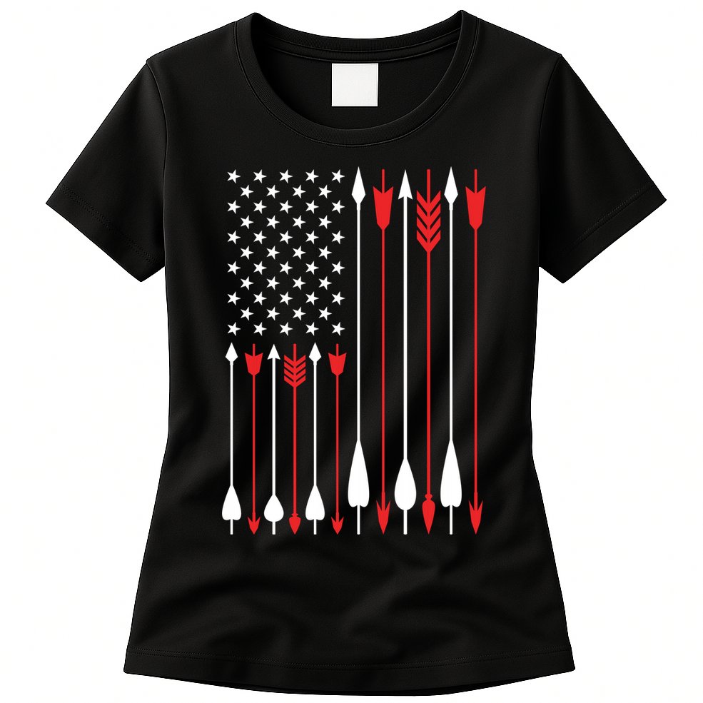 Bow Hunting USA American Flag Archery Hoodie Bow Hunter Womens T-Shirt