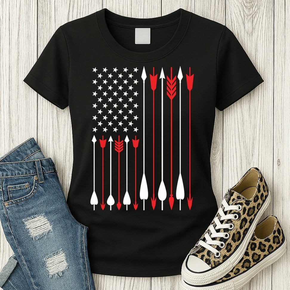 Bow Hunting USA American Flag Archery Hoodie Bow Hunter Womens T-Shirt