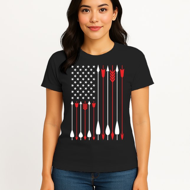 Bow Hunting USA American Flag Archery Hoodie Bow Hunter Womens T-Shirt