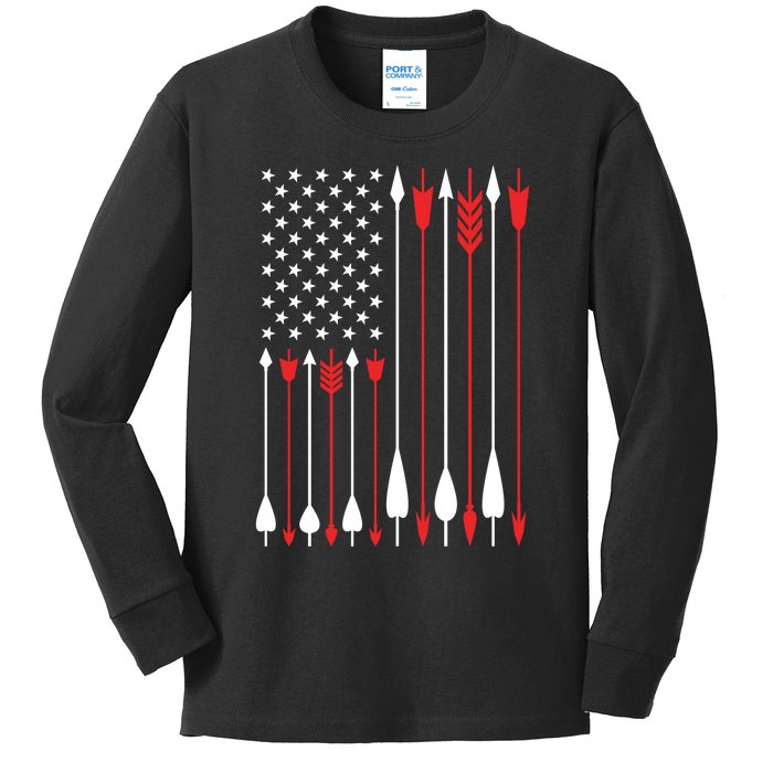 Bow Hunting USA American Flag Archery Hoodie Bow Hunter Kids Long Sleeve Shirt