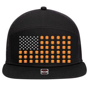 Burger Hamburger Usa American Flag 4th Of July Meaningful Gift 7 Panel Mesh Trucker Snapback Hat