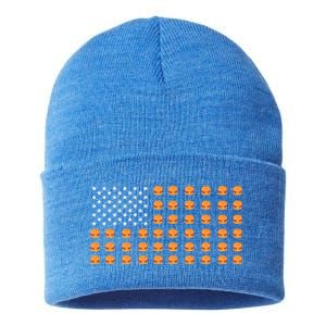 Burger Hamburger Usa American Flag 4th Of July Meaningful Gift Sustainable Knit Beanie