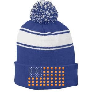 Burger Hamburger Usa American Flag 4th Of July Meaningful Gift Stripe Pom Pom Beanie