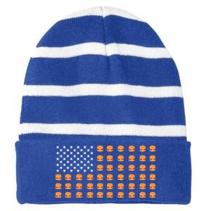 Burger Hamburger Usa American Flag 4th Of July Meaningful Gift Striped Beanie with Solid Band