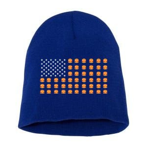 Burger Hamburger Usa American Flag 4th Of July Meaningful Gift Short Acrylic Beanie