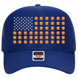 Burger Hamburger Usa American Flag 4th Of July Meaningful Gift High Crown Mesh Back Trucker Hat