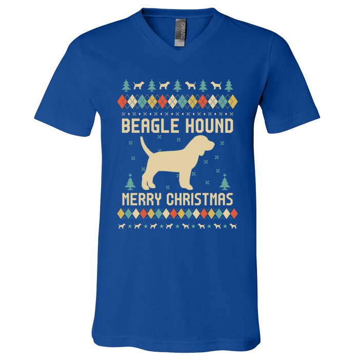 Beagle Hound Ugly Christmas Sweater Vinatge Retro Gift V-Neck T-Shirt