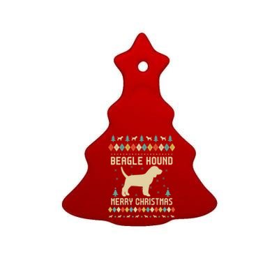 Beagle Hound Ugly Christmas Sweater Vinatge Retro Gift Ceramic Tree Ornament