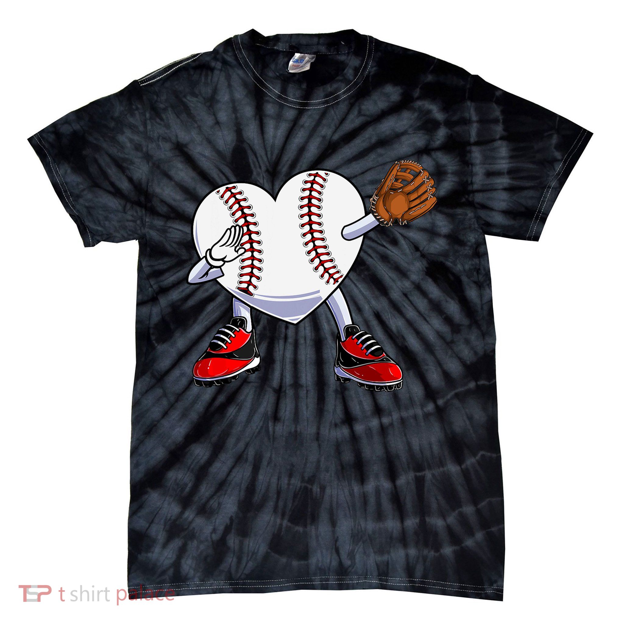 Baseball Heart Valentines Day Boys Dabbing Baseball Catcher Tie-Dye T-Shirt