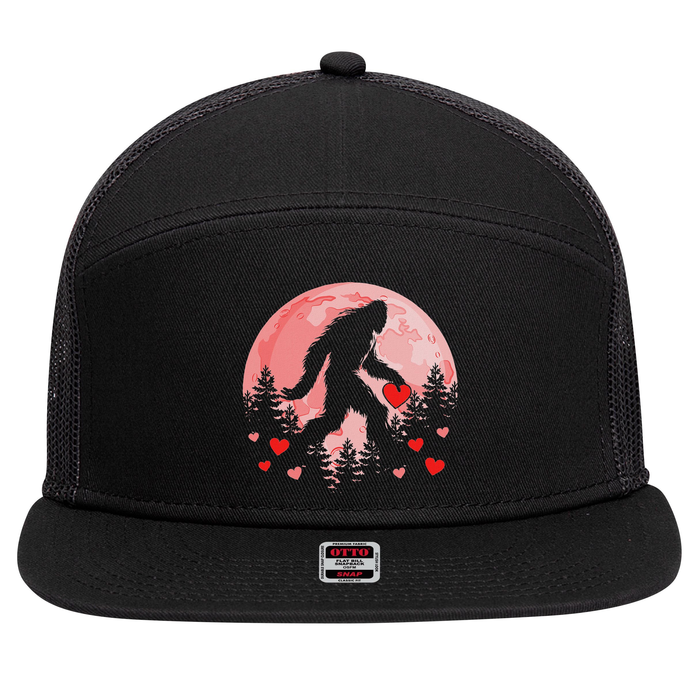 Bigfoot Heart Valentines Day 7 Panel Mesh Trucker Snapback Hat