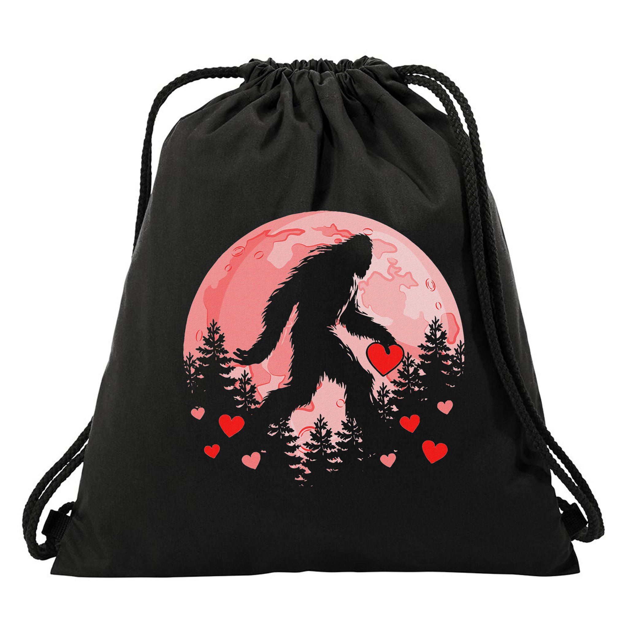 Bigfoot Heart Valentines Day Drawstring Bag
