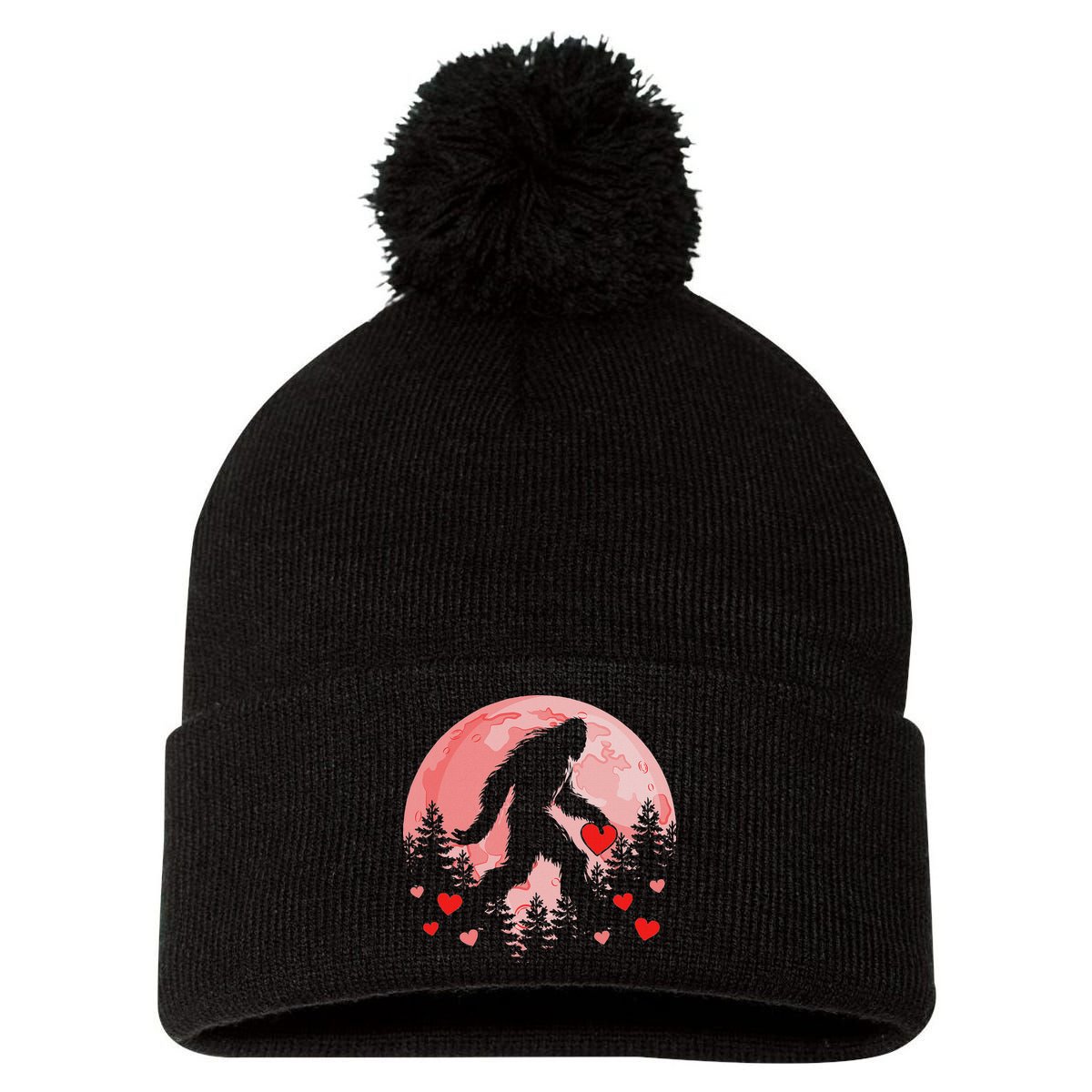 Bigfoot Heart Valentines Day Pom Pom 12in Knit Beanie