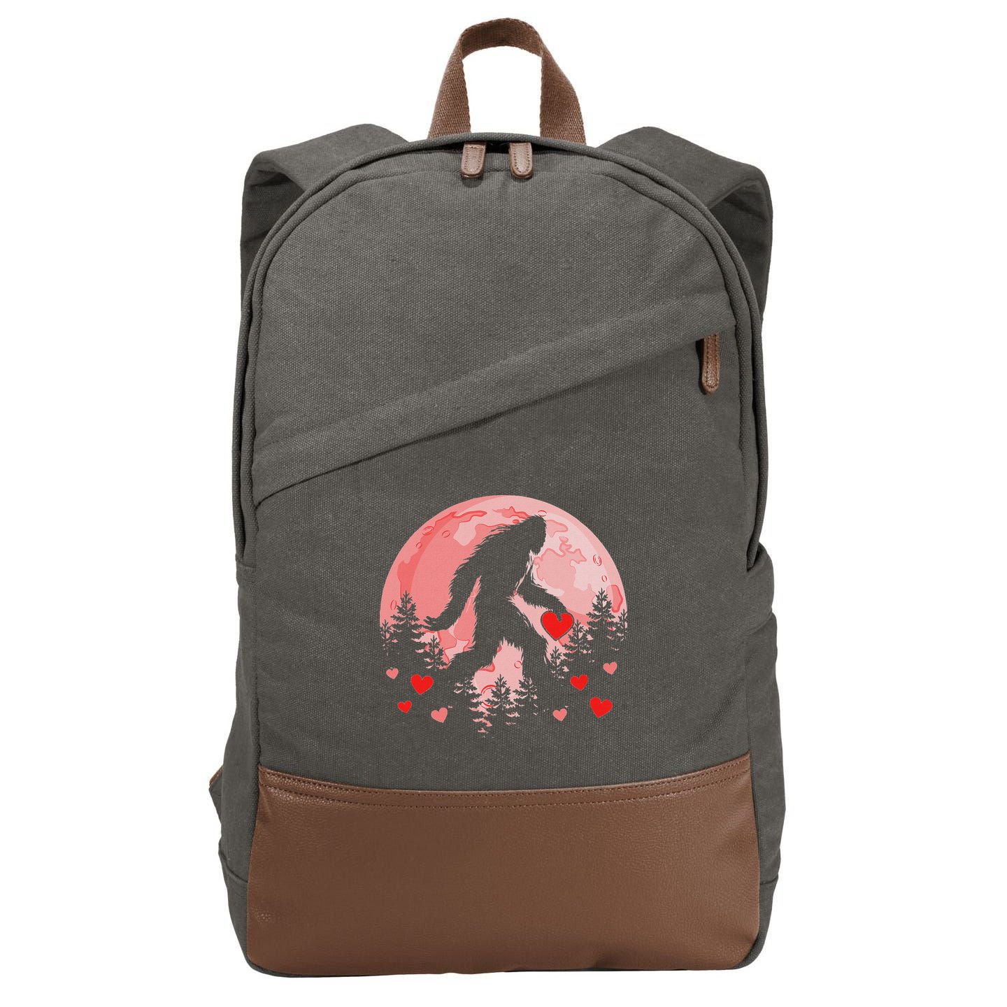 Bigfoot Heart Valentines Day Cotton Canvas Backpack