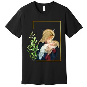 Blessed Holy Virgin Mary With Child Jesus Rosary Catholic Premium T-Shirt