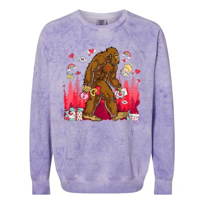 Bigfoot Heart Valentines Day Love Sasquatch Believe Colorblast Crewneck Sweatshirt