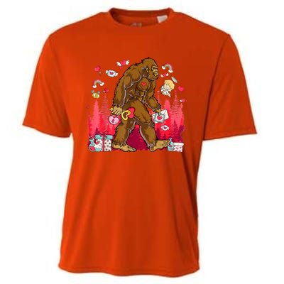 Bigfoot Heart Valentines Day Love Sasquatch Believe Cooling Performance Crew T-Shirt