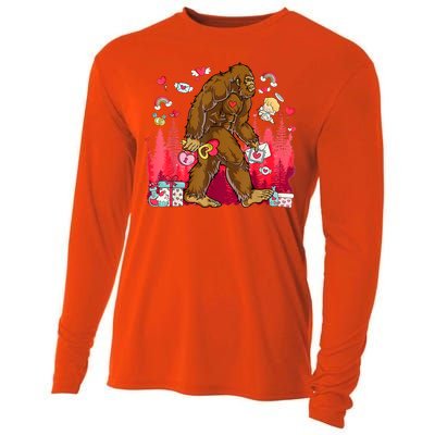 Bigfoot Heart Valentines Day Love Sasquatch Believe Cooling Performance Long Sleeve Crew