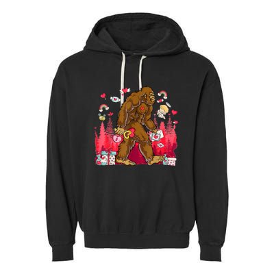 Bigfoot Heart Valentines Day Love Sasquatch Believe Garment-Dyed Fleece Hoodie