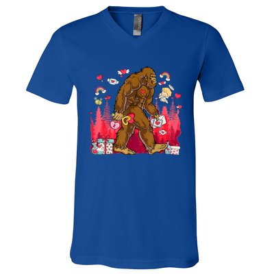 Bigfoot Heart Valentines Day Love Sasquatch Believe V-Neck T-Shirt