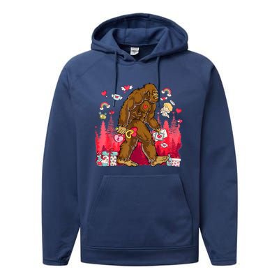 Bigfoot Heart Valentines Day Love Sasquatch Believe Performance Fleece Hoodie