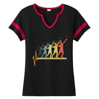 Badminton Heartbeat Vintage Retro Gift Ladies Halftime Notch Neck Tee