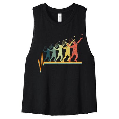 Badminton Heartbeat Vintage Retro Gift Women's Racerback Cropped Tank