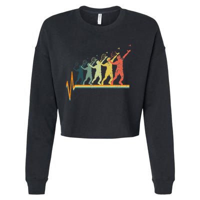 Badminton Heartbeat Vintage Retro Gift Cropped Pullover Crew