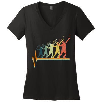 Badminton Heartbeat Vintage Retro Gift Women's V-Neck T-Shirt