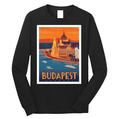 Budapest Hungary Vintage Stockholm Travel Advertising Print Long Sleeve Shirt