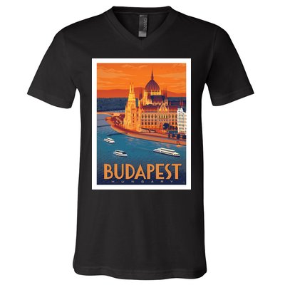 Budapest Hungary Vintage Stockholm Travel Advertising Print V-Neck T-Shirt