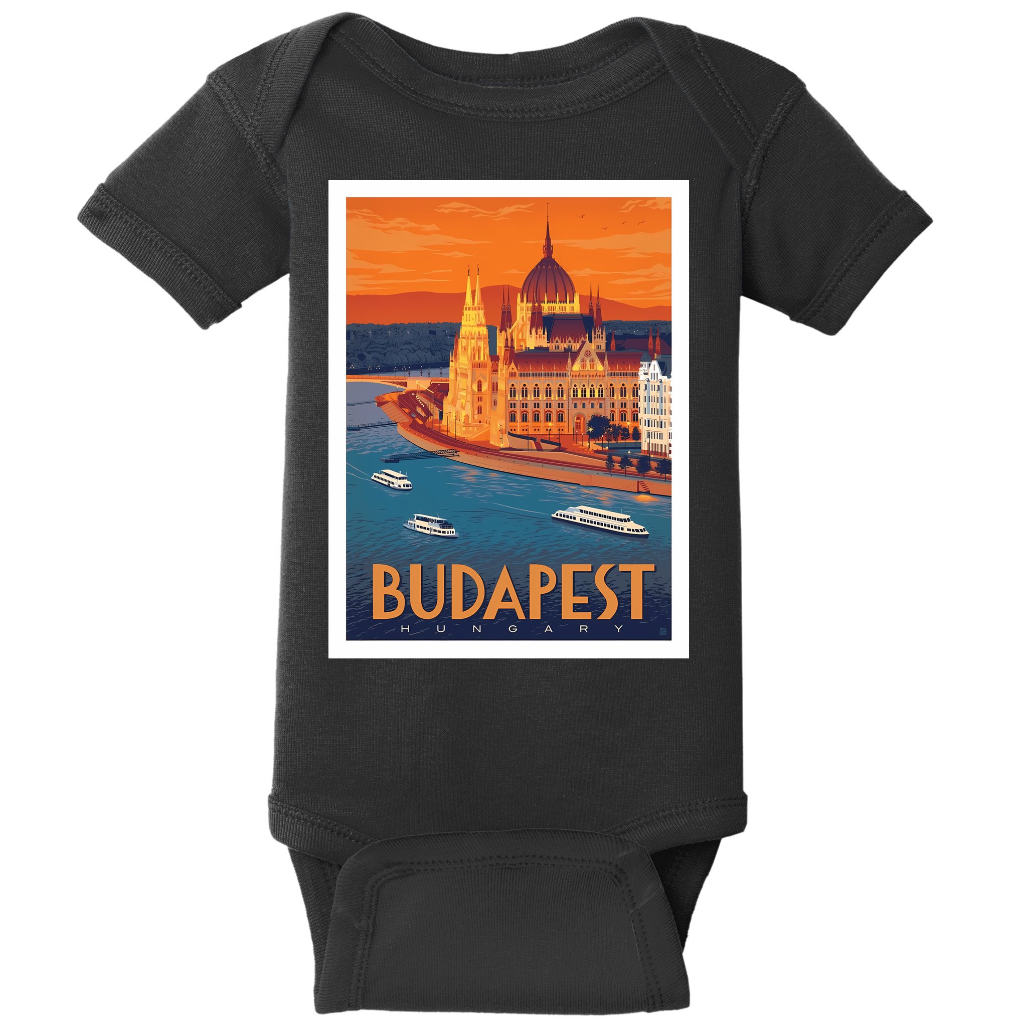 Budapest Hungary Vintage Stockholm Travel Advertising Print Baby Bodysuit