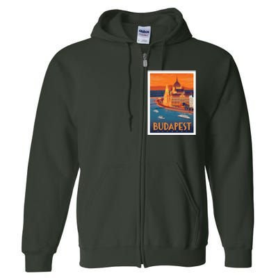 Budapest Hungary Vintage Stockholm Travel Advertising Print Full Zip Hoodie