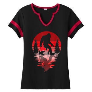 Bigfoot Heart Valentines Day Love Sasquatch Believe Ladies Halftime Notch Neck Tee