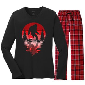 Bigfoot Heart Valentines Day Love Sasquatch Believe Women's Long Sleeve Flannel Pajama Set 