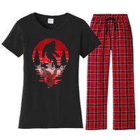 Bigfoot Heart Valentines Day Love Sasquatch Believe Women's Flannel Pajama Set